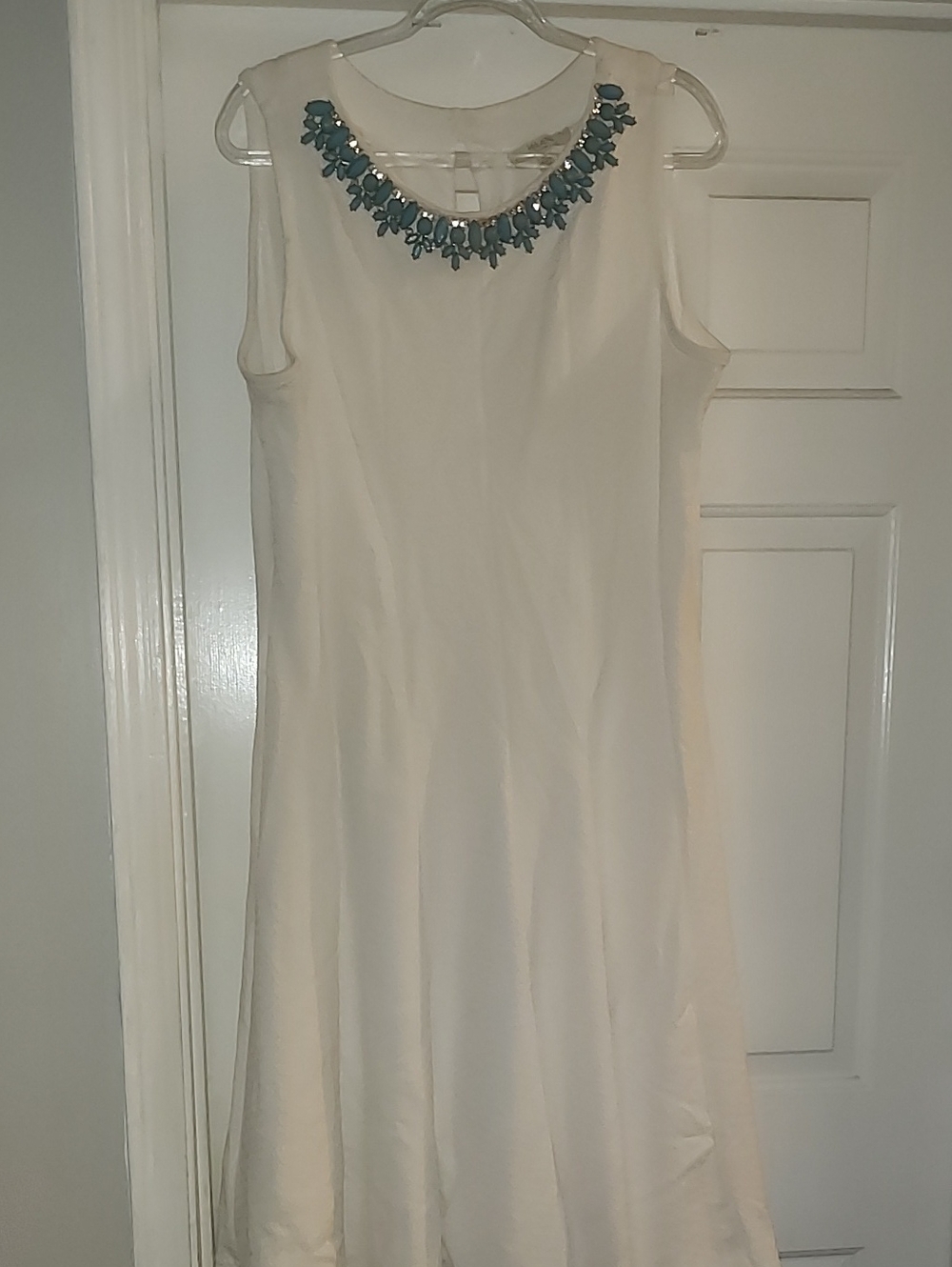 Haani Cream Sleeveless Dress with Blue Beaded Collar